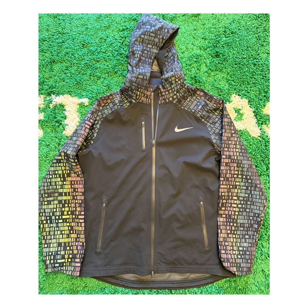Nike Shield‎ Flash Jacket Mens M Black Good Reflective Iridescent Running Hooded